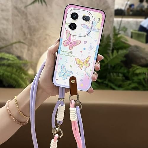 Phone Case Compatible with VIVO IQOO12, protective Design TPU Cute Necklace Lanyard Cartoon Diagonal Durable Soft case Anti-dust