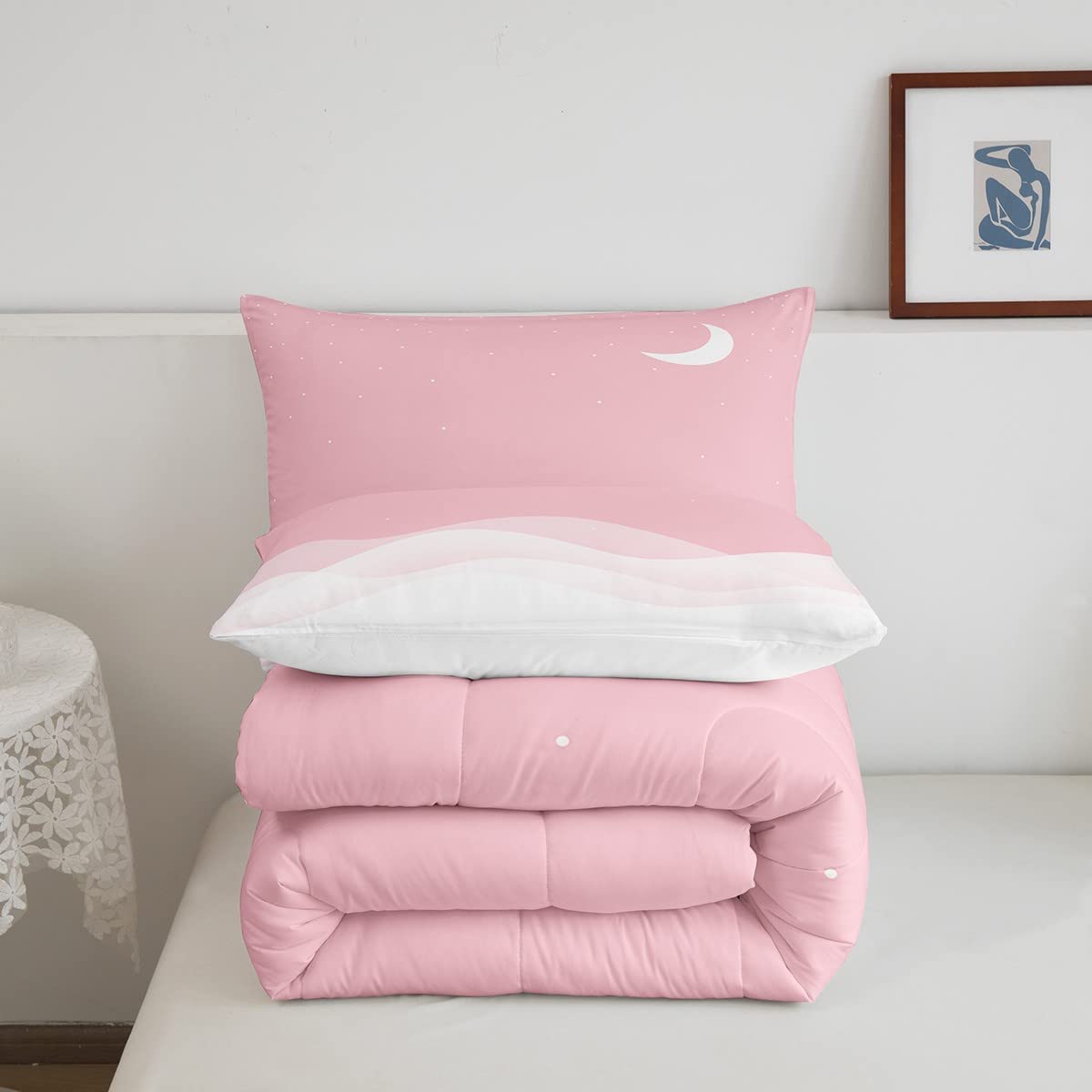 Juego de ropa de cama de color rosa, diseño de estrella, cielo nocturno, color rosa, para niños y niñas, incluye relleno interior de galaxia, con purpurina, tamaño King
