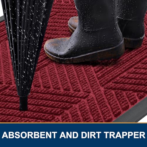 Smiry Front Door Mat Outside Entrance, Heavy Duty Sturdy Natural Rubber Doormat, Trap Dirt and Moisture, Easy Clean Low Profile Welcome Floor Mats for Indoor Outdoor Entry, 71x47 Inch, Wine Red