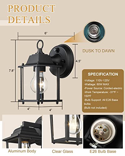 Seovix Dusk To Dawn Outdoor Wall Lantern, Exterior Wall Light Fixture E26 Base Socket For Porch, Barn #TOP2