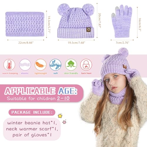 Image of Kids Winter Hat Gloves Scarf Set,Toddler Girls Winter Hat Kids Beanie with Pom Neck Warmer Gaiter Mittens Fleece Lined Set
