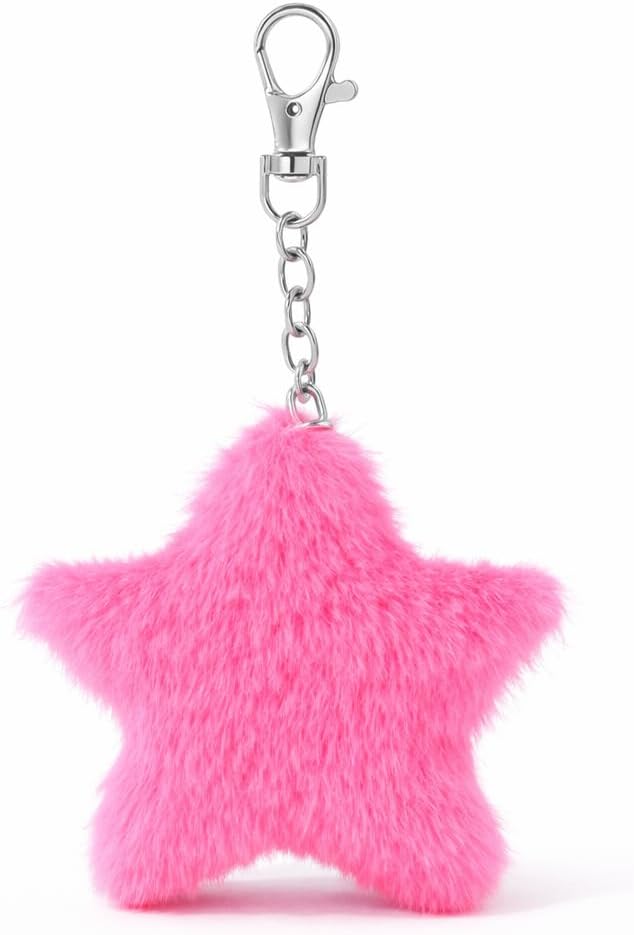 Five-pointed star Keychain –Plush Keychains Bag Charms for Women, Cute Key Chains Gifts for Friends, sisters, Family,Daughter and Sweet Style Lovers-Bright Pink