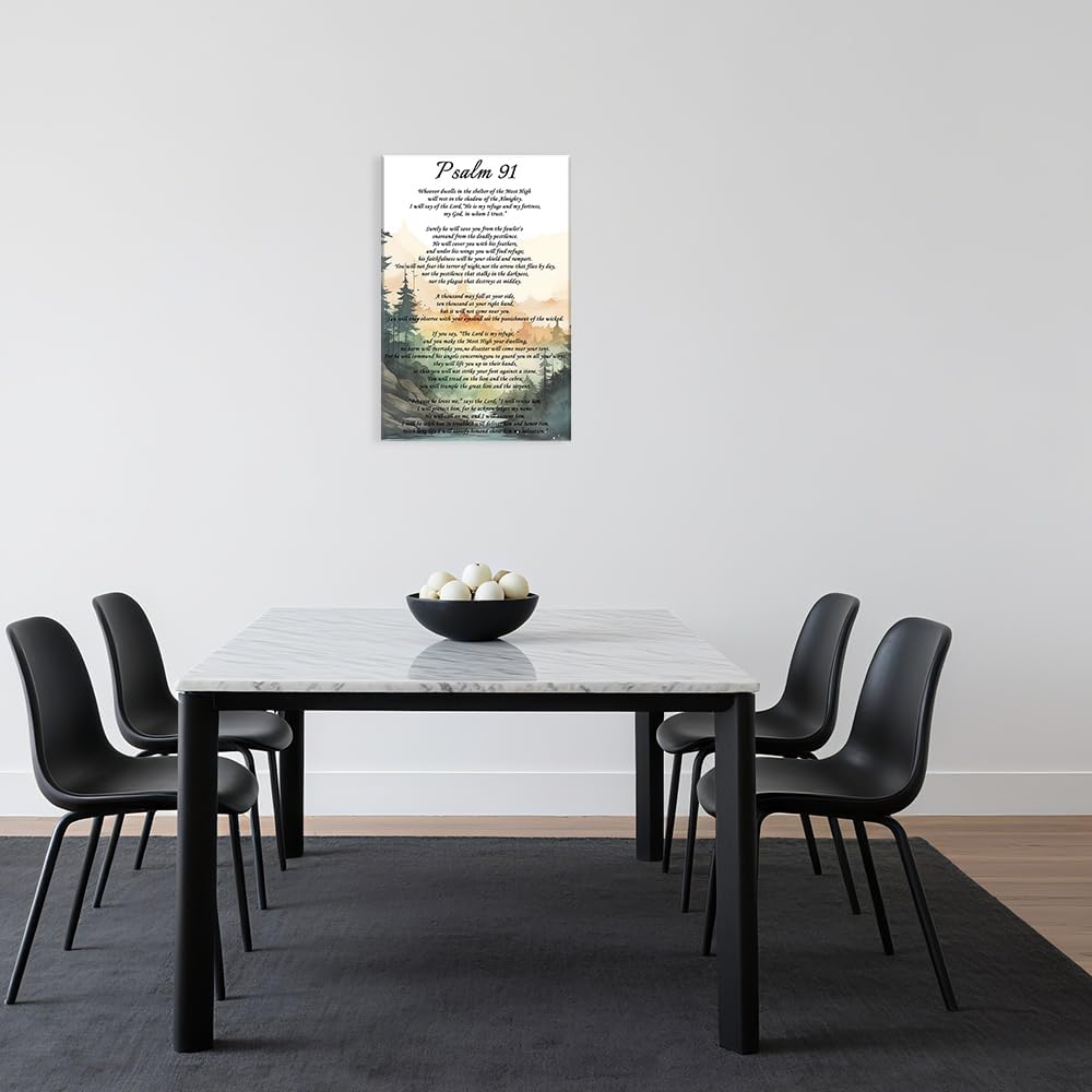 CCWORKERRY Psalm 91 Wall Art Christian Canvas Wall Decor with Bible Verse Scripture Religious Pictures Print for Home Decor Framed(Green,12L x 18W) - Image 3