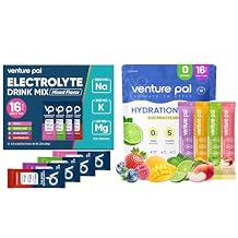 Venture Pal Electrolyte Powder Combo Pack Sugar-Free Daily Hydration & High Sodium Recovery Drink Mix | 5 Vitamins, 7 Electrolytes, Potassium, Magnesium | Keto, Vegan, Non-GMO | 32 Sticks Total