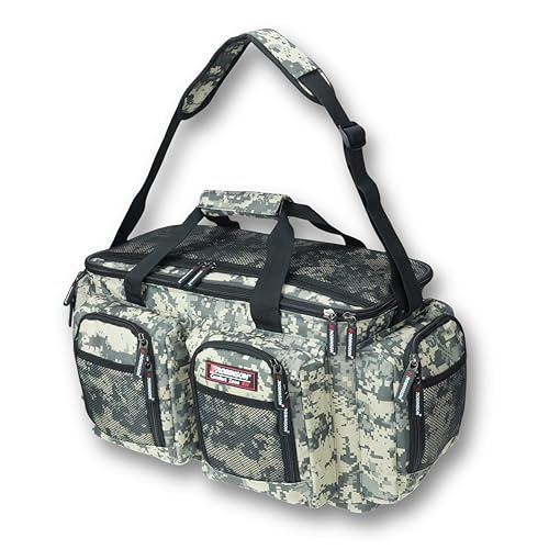 Robinson Angeltasche - Tackletasche mit Schaumpolsterung, Strapazierfähiges Reißfestes Material, Verstellbarer Tragegurt, Mehrere Außentaschen - Camo Voyager (XL (39L) - 61x24x37cm)