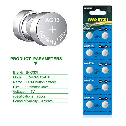 Jnkxixi 20 Pack Lr44 Lr 44B L1154C Ag13 Sr44 Batteries A76 357 303 1154 1.5 Volt Ornament Batteries Button Coin Cell Battery #TOP1