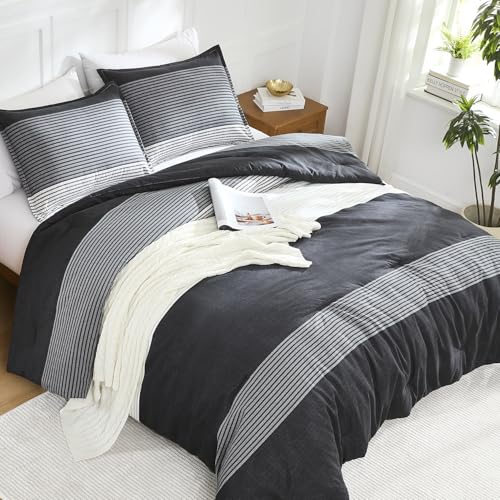 Edredón de 3 piezas negro blanco gris acolchado ligero 5