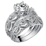 UNIQTA Ringelkleid Damen Silberner hohler Liebes-Zirkonia-Brautstrass-Verlobungs-Liebes-Ring voller -Zirkonia-Solitär-Ring 6 10 Amethyst Ringe