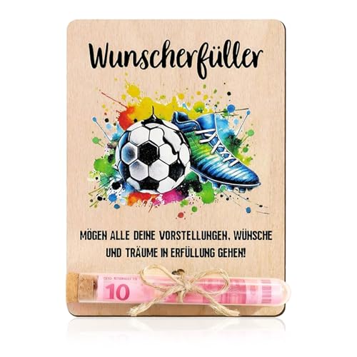 Fußball Geldgeschenk Verpackung, 13 x 10 cm mit Reagenzglas, Spardose Fussball aus Holz, Fussball...