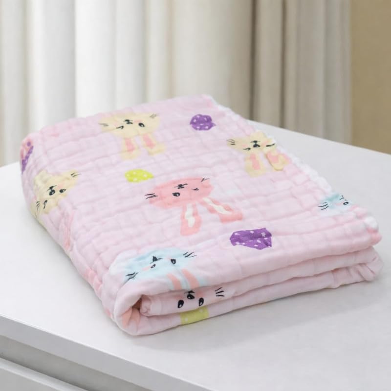 Image of Khillayox Baby Muslin Bath Towel |6 Layer Muslin Bath Towel | Soft, Breathable & Highly Absorbent | Gentle and Soft | 60x120 cm Pack of 1 Pink