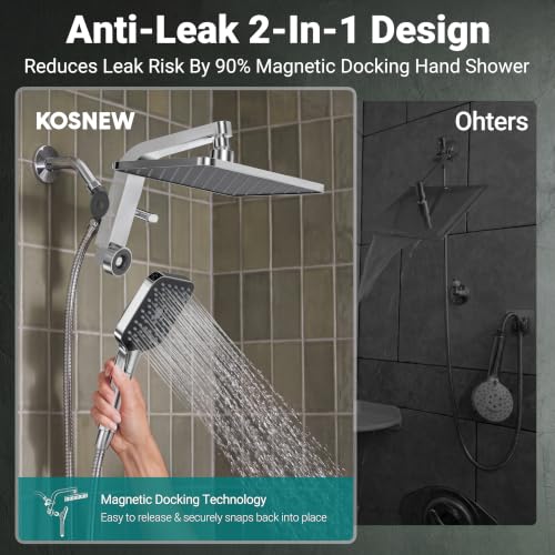 KOSNEW 12" Rainfall Shower Head & Handheld Combo (Chrome Polished) - image 7
