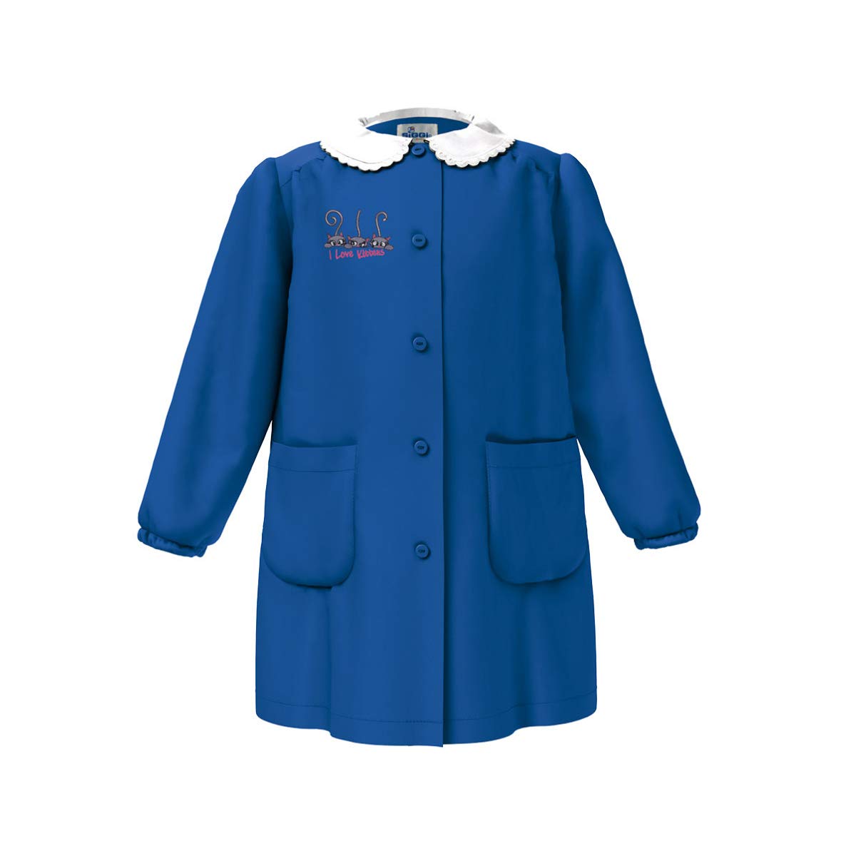 siggi Grembiule Scuola ELEMENTARE Bambino e Bambina Senza Ricamo in Cotone con Bottoni O Zip nei Colori Bianco E Bluette - Linea Happy School