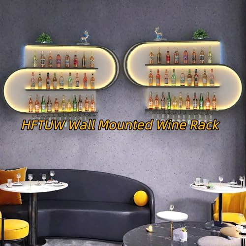 Rack-verre mural de 4 pieds avec LED, étagère en métal rond 79" style bar industriel - 6