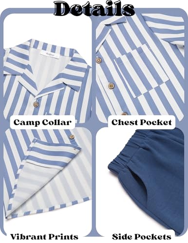 Image of Arshiner Boys 2 Pieces Summer Beach Outfits Short Sleeve Button Down Shirts and Shorts Vacation Texture Sets for Kids