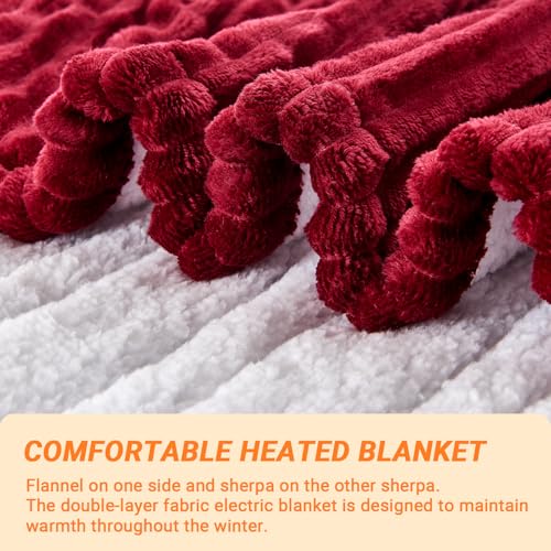 Image of Heated Blanket Electric Queen, Soft Flannel Heating Blanket with 8 Hours Auto Off 10 Fast Heating Levels Machine Washable Sherpa Heated Blanket with Overheating Protection