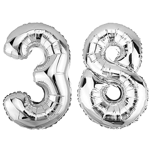 DekoRex Globo plateado de 82 cm para cumpleaños, bodas (número 38)
