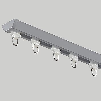 Curtain Single Tracks, Prehole Drill Ceiling Mounting Heavy-Duty Curtain Rails for Living Room Bedroom Room Divider, Easy InstallationGray,2.1M
