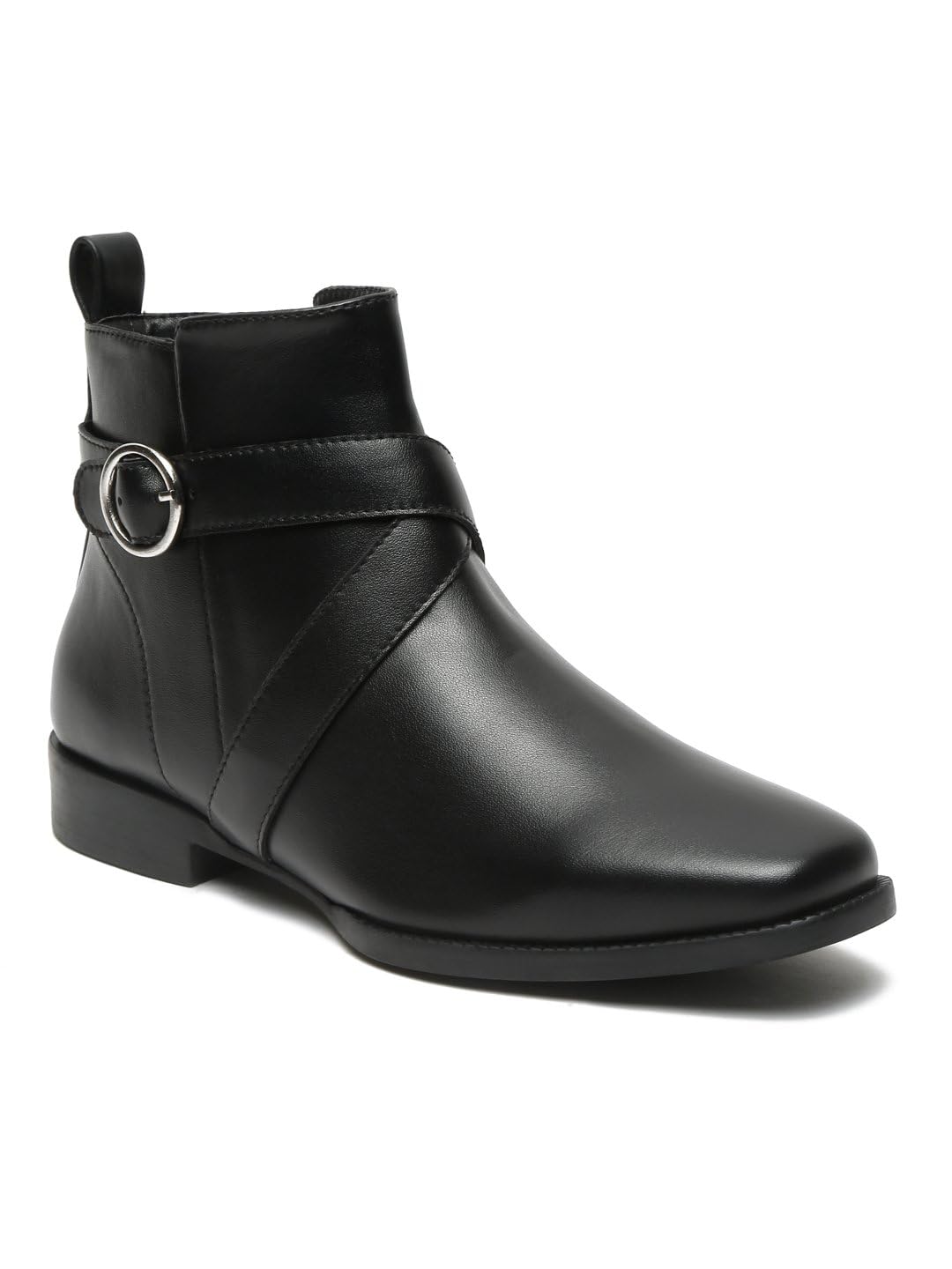 Bruno Manetti Womens Black Slipon Side Zipper With side PU Belt With Buckle Ankle Length Comfort Mid Top Flat Boots (B0CL4XC28V) Amazon Price History, Amazon Price Tracker