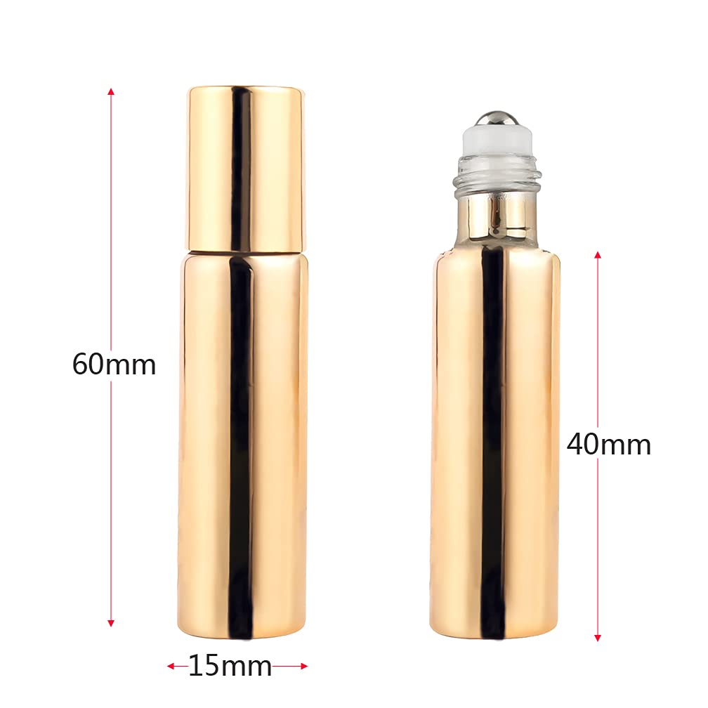 6 Stück ätherische Öl Roll-On Flaschen Aus Glas Mit Edelstahl Kugel – 10 Ml, Goldfarben, Ideal Für Unterwegs