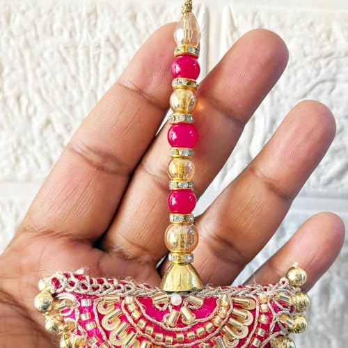 Image of Adikala Craft Store Handmade Ethnic Latkan Tassel Set of 2 for Saree Pallu, Blouse, Suits, Dupatta, Lehenga Decor | Ethnic Saree Pallu, Blouse, Suit, Dupatta & Lehenga Decoration (Rani Pearl)