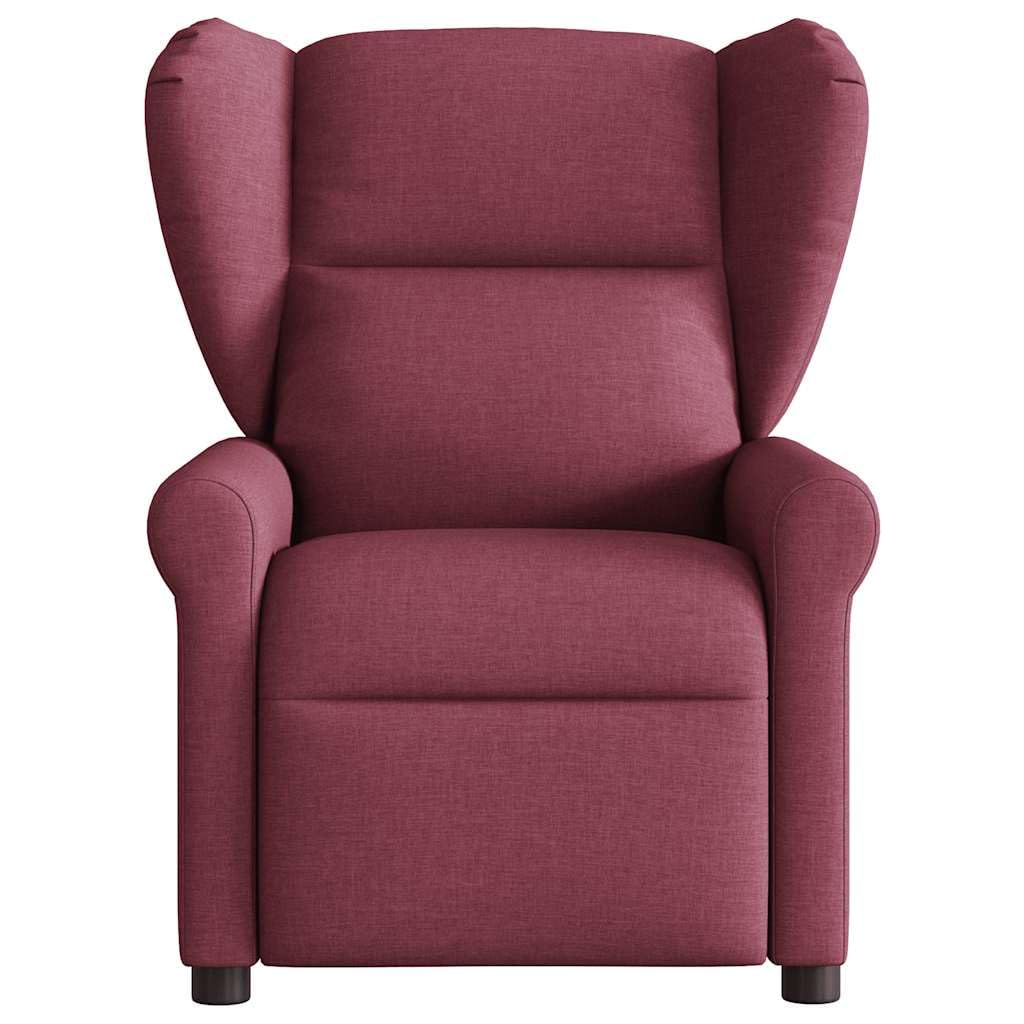 Fotel relaksacyjny w kolorze czerwonego wina z ręczną funkcją leżenia, wygodne krzesło tapicerowane do salonu i biura, ergonomiczny z podłokietnikami, stabilna rama z drewna i metalu