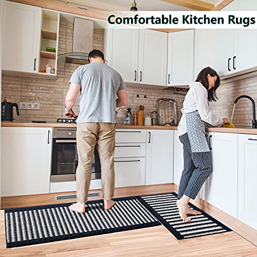 Timo Kitchen Rug Set [2 Pcs], Kitchen Mat 20"X32" +20"X47" Rubber Backing Non Skid Machine Washable Kitchen Rugs And Mats, Absorbent L Shaped Soft Kitchen Mats For Floor, Blue #TOP3