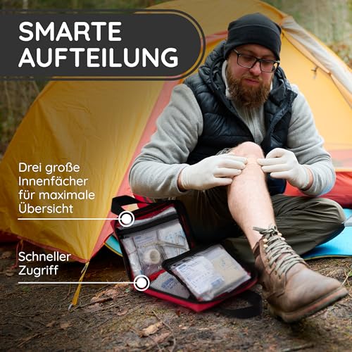 Erste Hilfe Set gefüllt mit Sofort-Kältekompressen, Rettungsdecke und Pflastersortiment/Erste Hilfe Tasche für Zuhause, Auto, Outdoor, Wandern und Reisen - Notfallset für Unterwegs – Bild 6