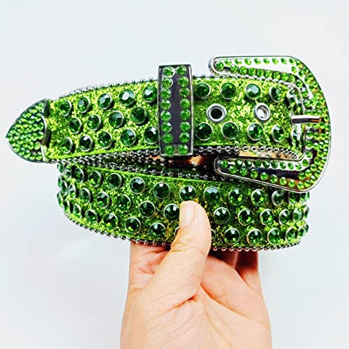 Summer Waist Belt Shinning Rhinestone Belts for Woman Men Luxurious Full Diamond Studded Waist Strap for Jeans Dress, About 115cm long, Green4