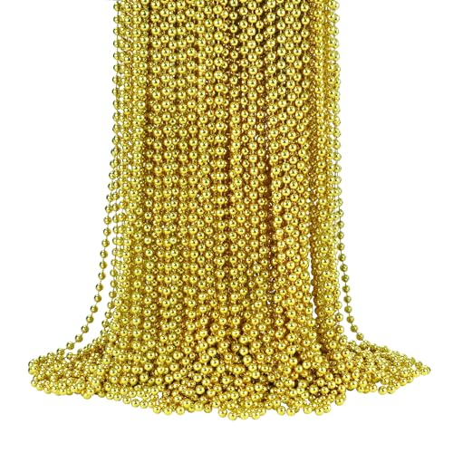 YAXINRUI 72 PCS Gold Bead Necklaces Christmas Bead Necklaces Gold Mardi Gras Beads 33 Inch Round Beaded Necklaces for Mardi Gras Party Christmas New Year Eve Festive Events Party Favors
