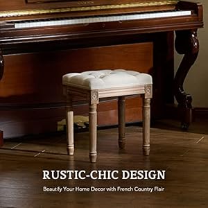 Vonluce ottoman stool 185 in high beige with padded seat wood frame button tufted for dining living room bedroom piano dressing vanity foot rest  urban country home decor