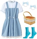 UIMLK Halloween Costumes for Girls Blue Gingham Dress Wizard of oz Dorothy Book Storybook Character Outfits,10-12yr