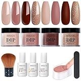 10Pcs/Set Nail Dip Powder Kit, 4 Color Dip Powder with Base/Top Coat Activator, Nail Kits for DIY, Brown, , Kit