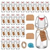 eispap 25Pcs Flip Top Glass 4 oz with Caps Beer Bottles Clear Swing Top Glass Vinegar Kombucha Bottles with Stoppers Airtight Lids for Wedding Themed Baby Shower (25, PC, Round, 4, ounces)