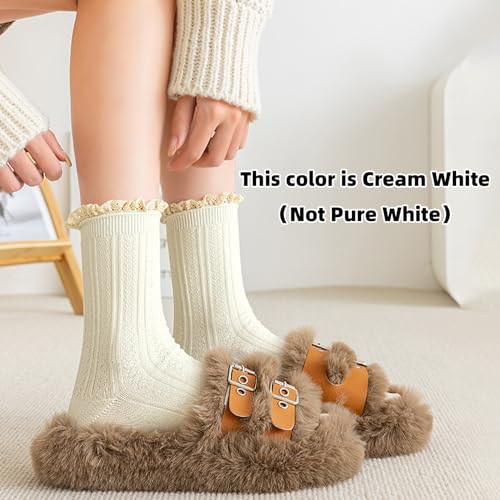 Image of Women's Trim Ruffle Frilly Turn Cuff Socks - Cute Vintage Dress Crew Ankle Boot Socks