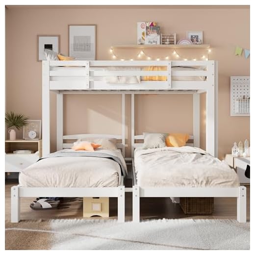 BTM Bunk Bed, Triple Single Beds, 3FT Triple Sleeper Wooden Bunk Bed Large Childrens (White, 3FT Single*3)