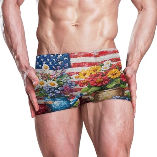 July 4th American Flag Flowers Mens Swim Trunk Swimwear Swim Brief Square Leg Board Short S S04073032