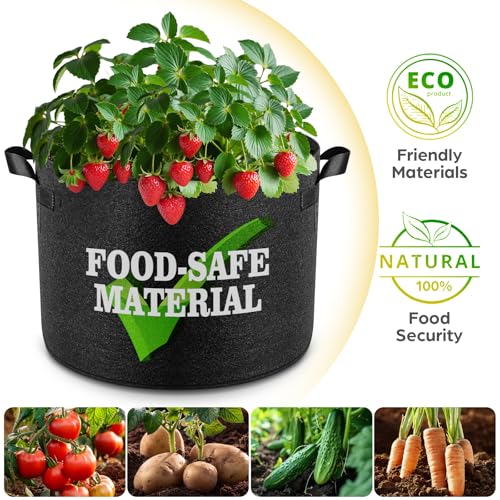 Jorvila 5 Pack 5 Gallon Grow Bags, Thickened Nonwoven Fabric Planter Pots with Handles, Heavy Duty 300G Garden Pots for Tomato, Potato and Vegetable