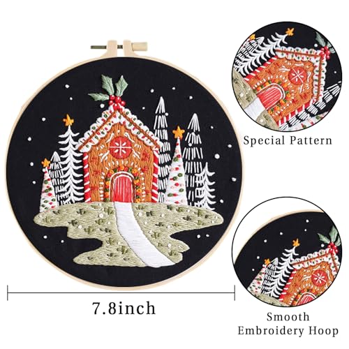 Image of LB Christmas Embroidery Kit for Beginners Adults, 3 Sets Hand Embroidery Starter Kit with Snowman Pattern and Instructions Stamped Cross Stitch Kits Include Embroidery Hoop Needles Threads Scissors