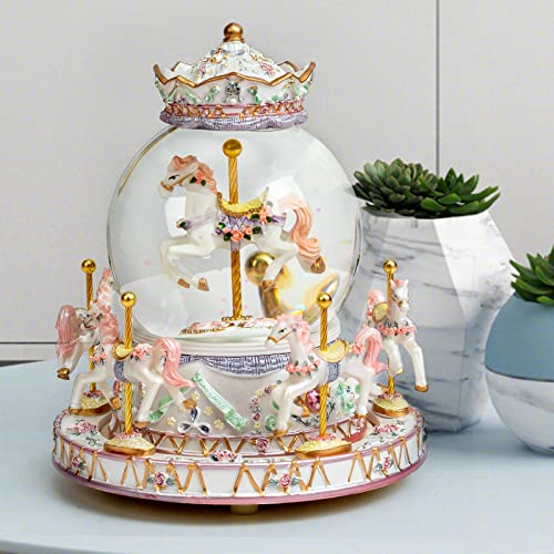Danvon Gift Wrapped Carousel Horse Unicorn Music Box Snow Globe Color Changing Led Lights For Women Kids Baby Girls Mom Daughter Granddaughter Christmas Birthday Gifts Valentines Day Gift (White) #TOP5