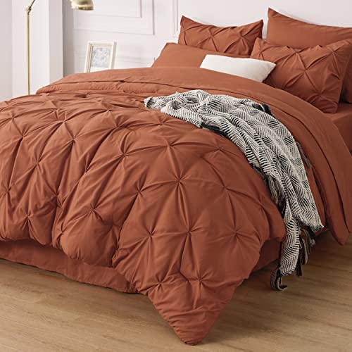 Bedsure Queen Comforter Set - Bed In A Bag Queen 7 Pieces, Pintuck Bedding Sets Burnt Orange Bed Set With Comforter, Sheets, Pillowcases & Shams #TOP1