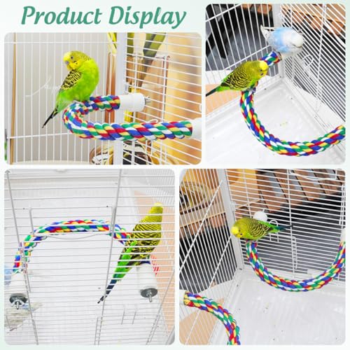 Image of Colorful Bird Rope Perch Stand, Birdcage Swing Spiral Toys, Bird Climbing Standing Bungee Rope Perches Chew Toys Cage Accessories for Cockatiels Parrots Birds (15.7 inch /40 cm)