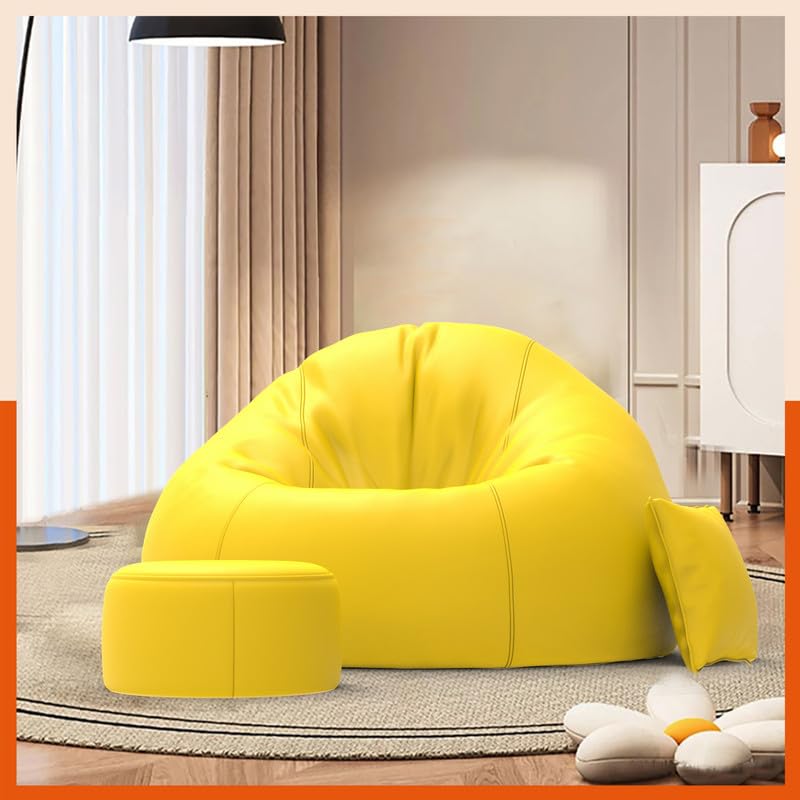 Image of with Beans Filled 5XL Luxura Elite Bean Bag Sofa with Free Cushion and Footrest - Official : ComfyCloud Combo (Matching Color : Regular, Yellow)