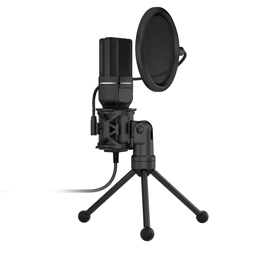 Soporte para micrófono de Escritorio, micrófono USB, micrófono de Condensador con Soporte Plegable, trípode, Filtro antipop para grabación de vídeo e