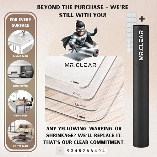 Image of MR.CLEAR Slim Shield | India's 1st & Only Antibacterial Table Cover | (55 x 32 Inches, 1mm) | 4 & 6 Seater Waterproof PVC Cloth | Office & Home Dining Tables Top Thick & Water Proof Clear Protector