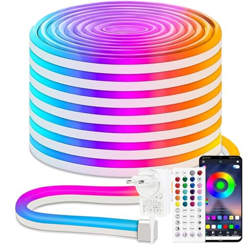 iNextStation Ruban LED RGB 10m, 24V Neon LED avec App & Télécommande, Flexible Bande LED Neon à Changement de Couleurs, Synchronisation Musicale, pour Fête, Jeux, Décoration Intérieure et Extérieure