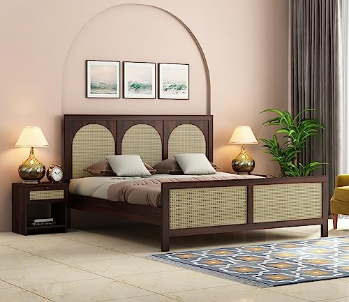 Image of Wooden Queen Size Bed Without Storage - Solid Wood Queen Cot - Cot Akka Bed - Stylish Bedroom Furniture (Queen, Osmina, Walnut Finish)