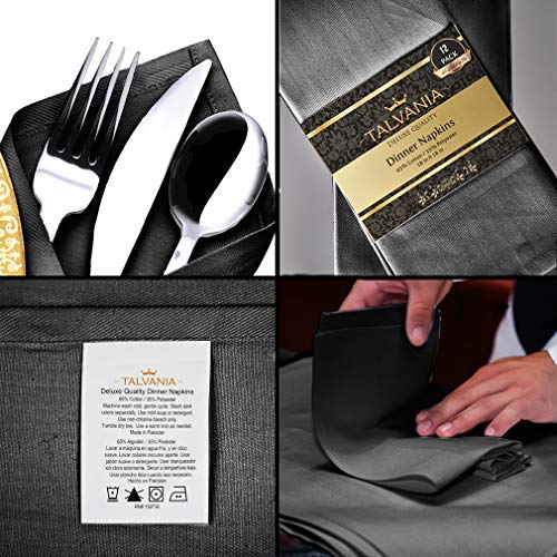 Talvania Cloth Dinner Napkins - 12 Pack Luxuriously Soft & Hotel Quality Cotton Napkins, Brilliant Fabric Napkins (18” X 18”) Perfect for Events, Hotel & Home Use (Black) - Thumbnail 2