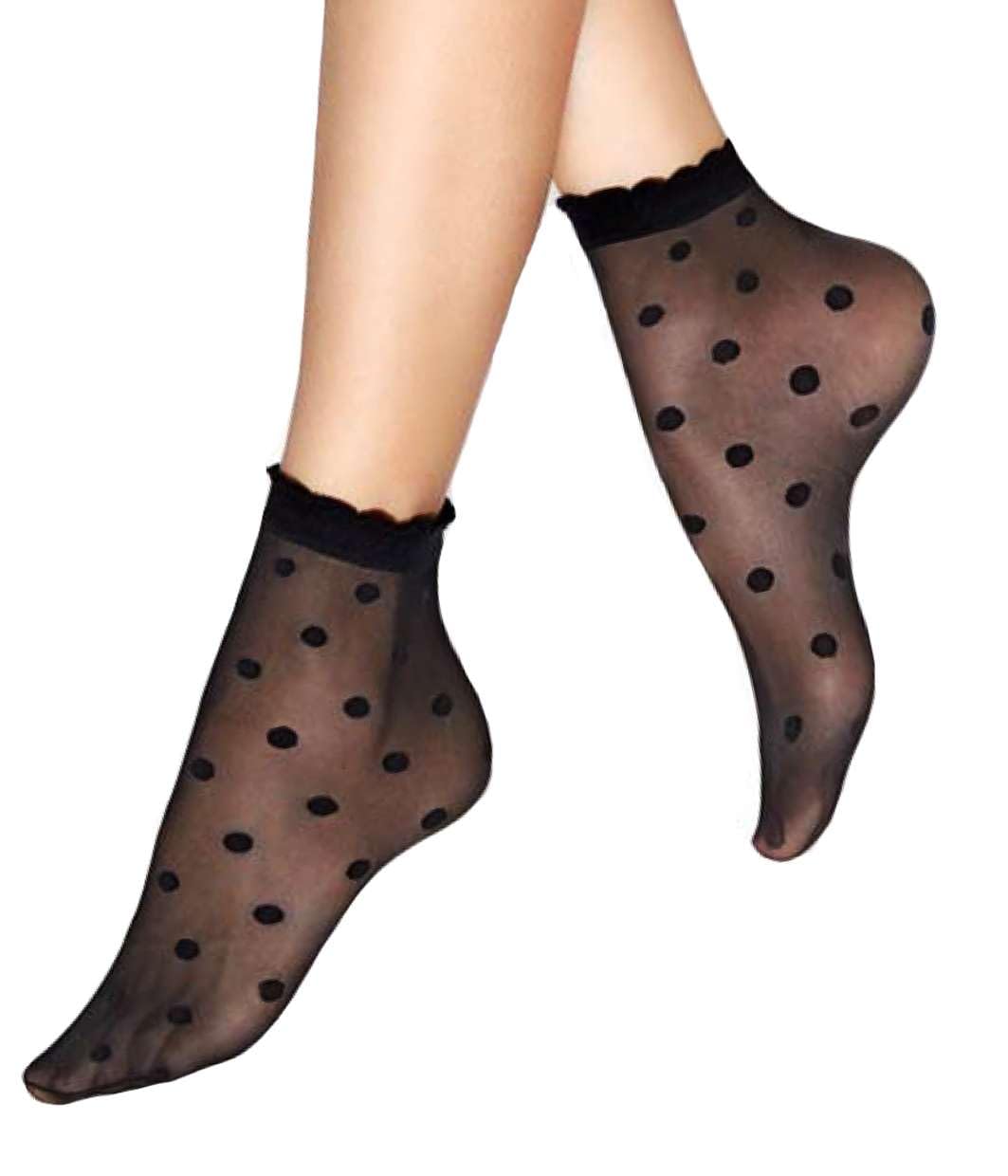 Aurellie Women's Dottie Black Sheer Pattern Ankle Socks Summer 20 Den