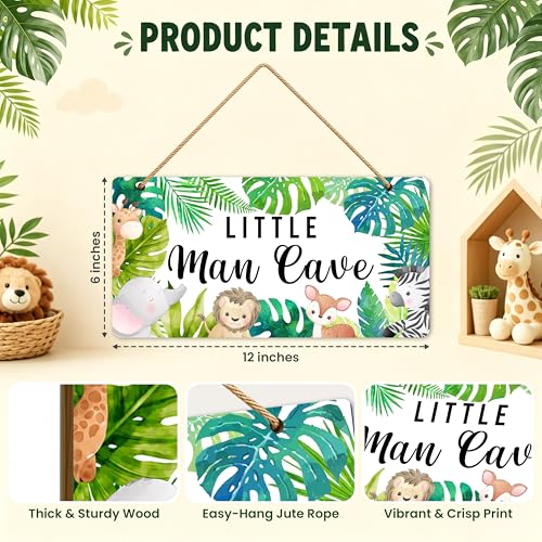 Image of Woodland Nursery Room Decor for Baby Bedroom | Jungle Safari Animal Theme Little Man Cave Sign Wall Decor for Boy- 6 inchx12 inch -A09