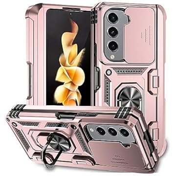 Capa para Samsung Galaxy Z Fold 5 Fold5 Capinha | com janela deslizante da câmera e suporte para telefone incluídos - Rosa
